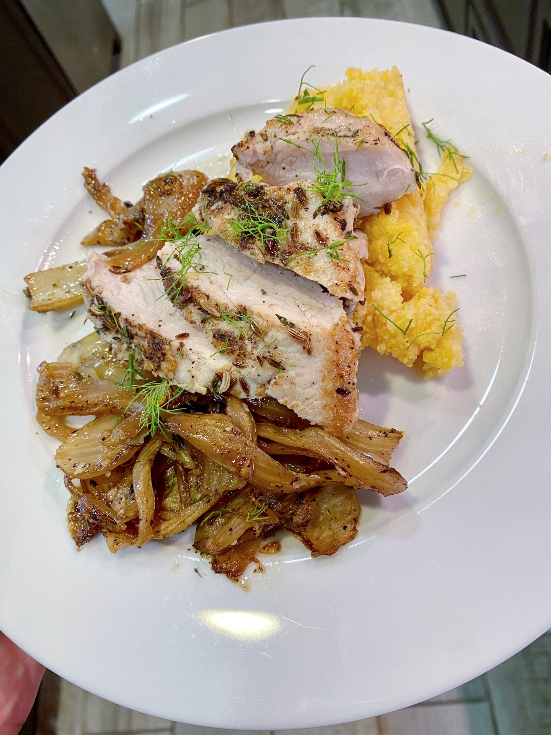 Turkey Tenderloin with Fennel and Cheddar Polenta